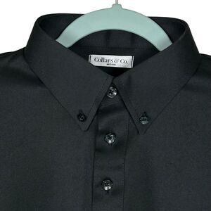 Collars & Co Polo Shirt Mens M Black Button Down Dress Collar Oxford Office NEW